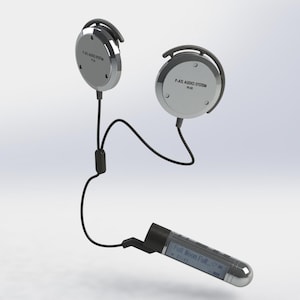 May include: Silver and black P-ATL Audio System headphones with a matching player. The headphones have circular ear pieces with the text "P-ATL AUDIO SYSTEM M-03". The player displays "Full Moon Full" on its screen.