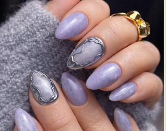 Moonlit Lavender | Handmade Silver Detail Press-On Nails