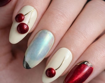 Cherry Luxe Press On Nail, Elegant Gold