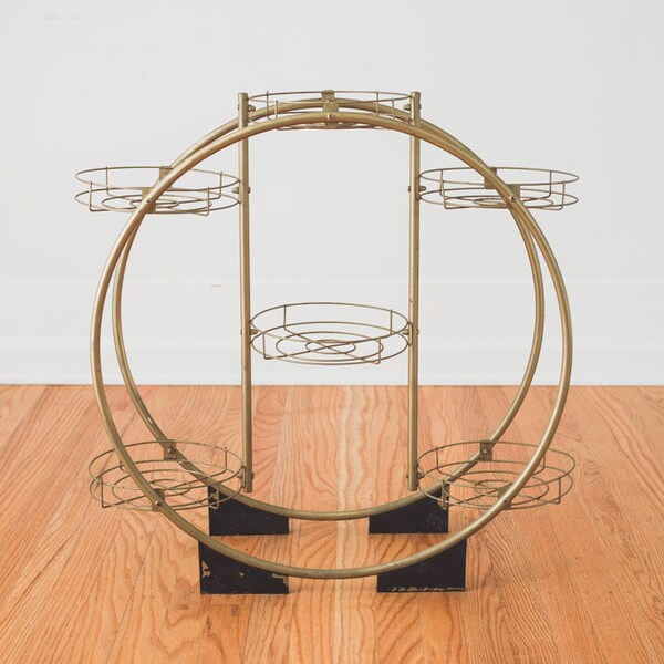 Mid Century Gold Circular Plant Stand