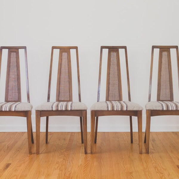 Mid Century Walnut and Natural Wool Dining Chairs