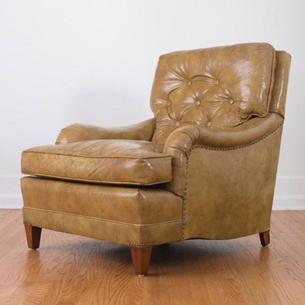 RESERVED Vintage Schafer Bros Mustard Leather English Roll Arm Club Chair