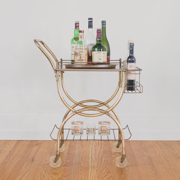 Vintage Mid Century Gold Bar Cart