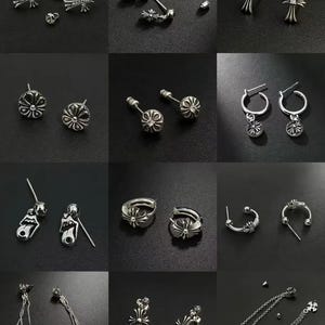 Gothic sterling silver sword, diamond-encrusted, triple stack, hexagonal star, tassel cross earrings, dark punk hypoallergenic earrings.
