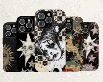 Whimsigoth Sun Moon Pierrot Clown iPhone Case, Celestial Jester Cover