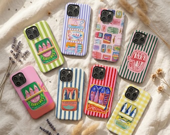 Sardine Can iPhone Case, Retro Fish Illustration Art Cover for iPhone 15 14 13