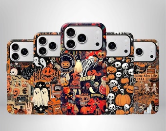 Spooky Halloween Pattern Phone Case, Vintage Pumpkin Ghost Cover