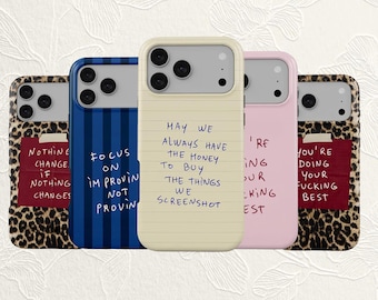 Handwritten Quote iPhone Case, Notebook Paper Style Cover, Minimalist Blue Stripes