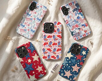 Patriotic Phone Case, American Flag Cowgirl Boots, Coquette Bow, Retro USA Cover