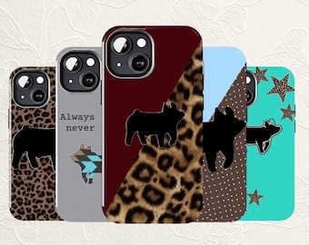 Leopard Show Pig Phone Case, Western Aztec Livestock Tough Cover, Vintage Farm Life Art