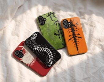 Cyber Sigilism Centipede iPhone Case | Dark Y2K Spine Skeleton Phone Cover | Tribal Grunge Gothic Tough Case