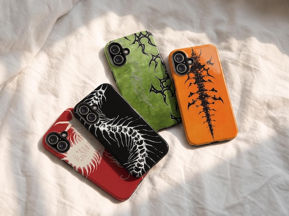 Cyber Sigilism Centipede iPhone Case | Dark Y2K Spine Skeleton Phone Cover | Tribal Grunge Gothic Tough Case