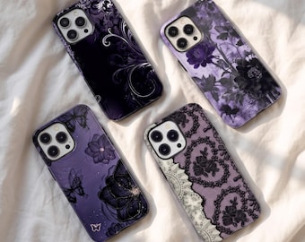Purple Gothic Floral Phone Case, Dark Coquette Lace Phone Cover