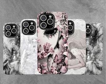 Gothic Anime Angel Phone Case, Ethereal Dark Art Cover