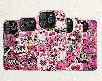 Pink Ghost Girl Era Halloween iPhone Case | Pink Ghost Skeleton Phone Cover | Spooky Cute Disco Pumpkin Tough Case