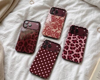 Cherry Red Leopard Phone Case for iPhone, Dark Coquette Lace Cover
