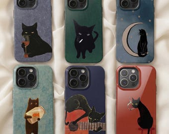 Whimsical Black Cat Phone Case | Sassy Art, Guitar, Moon Designs