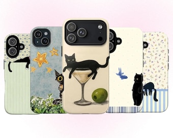 Vintage Cottage Kitten Phone Case, Stary Night Garden Kitty Cover