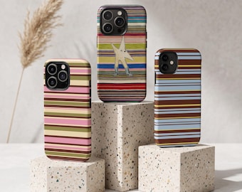 Retro Stripes iPhone Case, Starfish Boots Cover, Colorful Striped Tough Case