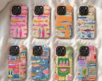 Vintage Sardines iPhone Case, Retro Seafood Pattern Phone Cover for iPhone 15 Pro Max 12 Mini