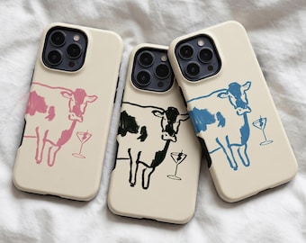 Minimalist Cow Cocktail Phone Case, Cream Western Illustration Cover