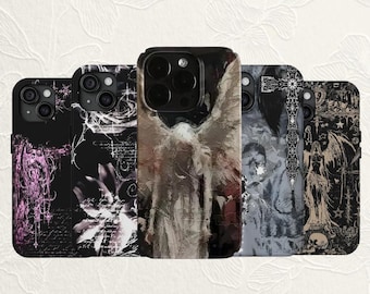 Gothic Cross Fallen Angel Phone Case, Cyber Sigilism Dark Art iPhone Tough Cover