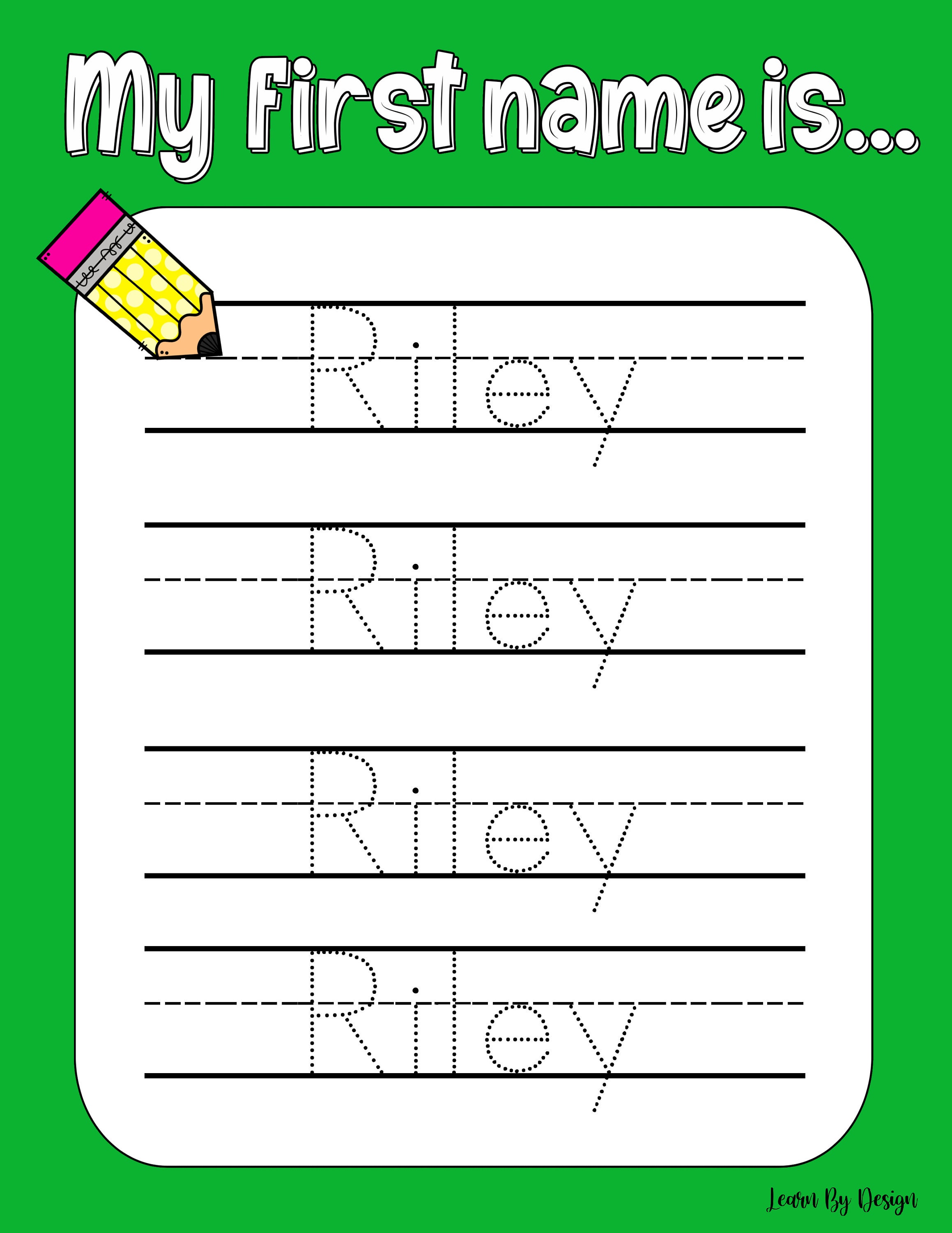 traceable name worksheet pdf choose name color digital etsy
