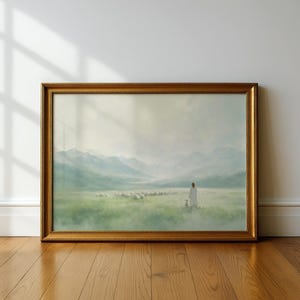 Jesus and Sheep Print, Good Shepherd Christian Wall Art (Digital Download) V204