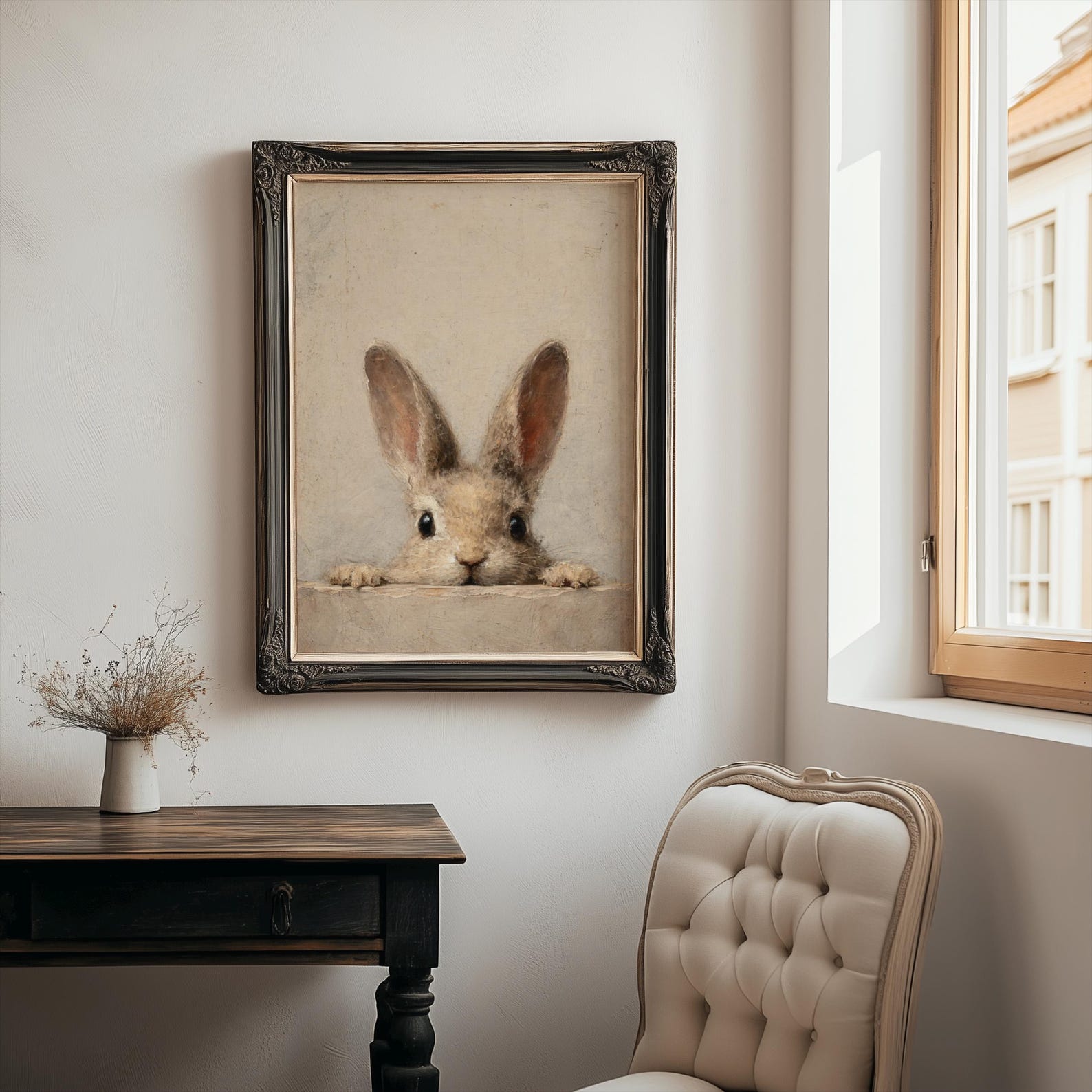 Peeking Rabbit Print, Cottagecore Easter Bunny Wall Art (digital ...