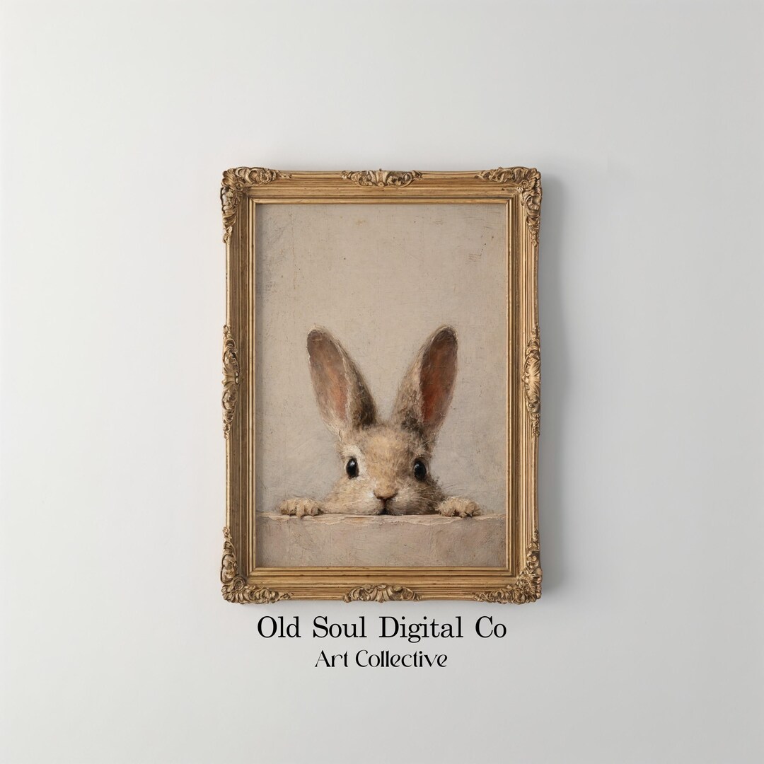 Peeking Rabbit Print, Cottagecore Easter Bunny Wall Art (digital ...