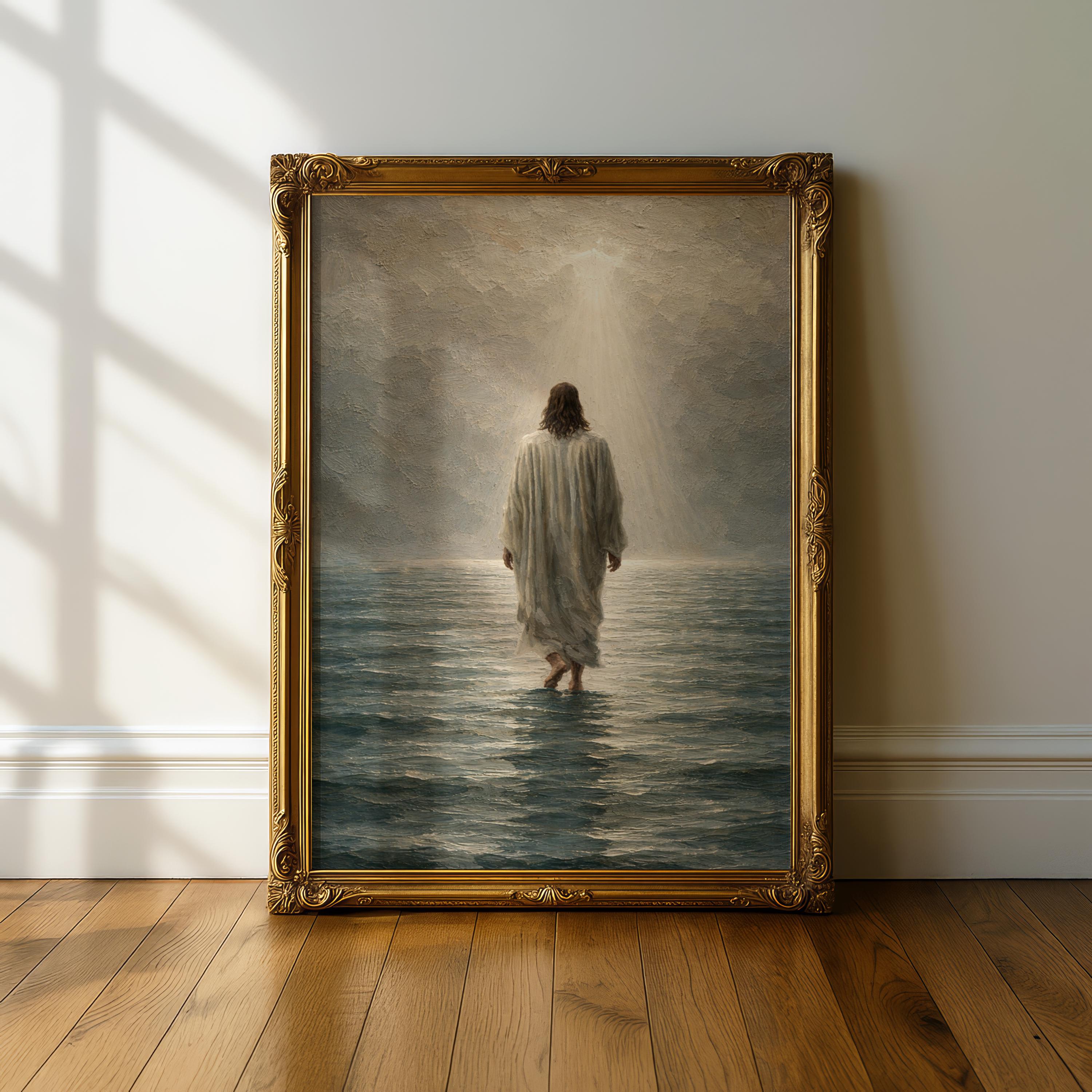 Jesus Walking on Water Oil Painting Style Christian Wall Art (digital ...