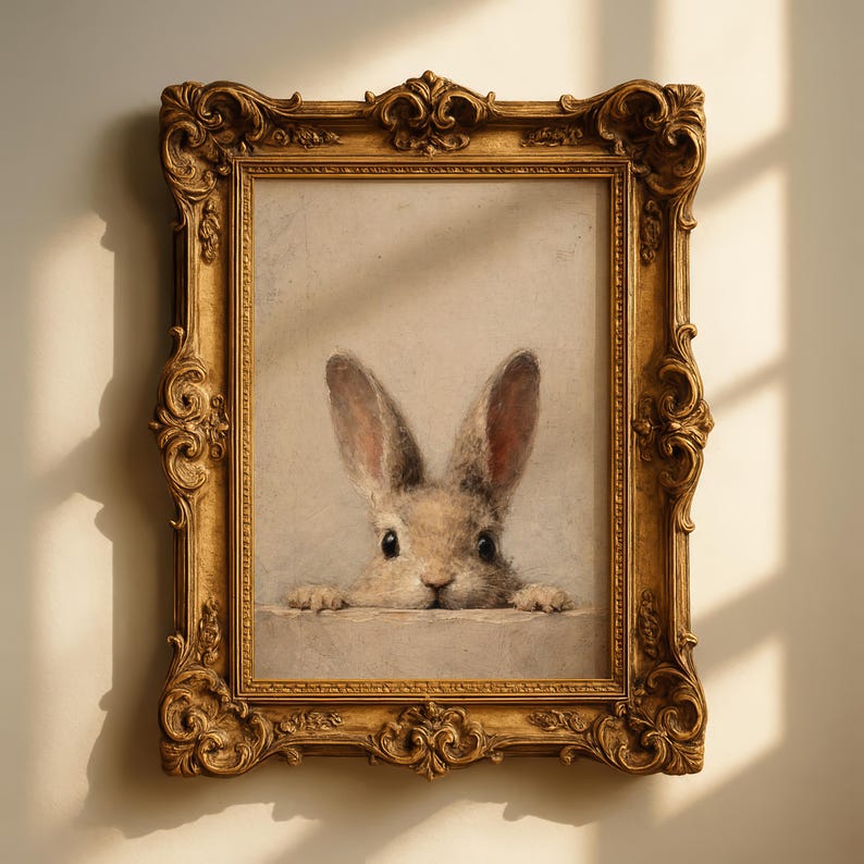 Peeking Rabbit Print, Cottagecore Easter Bunny Wall Art (digital ...