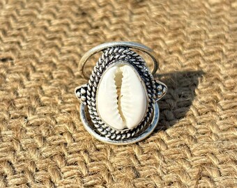 Cowrie Stone Sterling Silver Ring | Handmade Boho Shell Ring | Statement Jewelry .