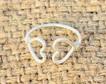 925 Silver Heart Ring – Adjustable Open Band, Dainty Everyday Ring .
