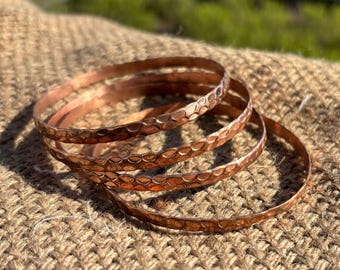 Set of 4 Copper Bangles | Handmade Stackable Copper Band Bracelets | Boho Jewelry .