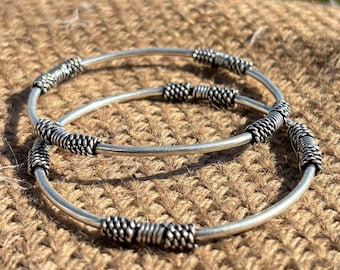 Silver Band Bangles Set of 2 | Minimalist Stackable Bangle Bracelets | Everyday Jewelry     .
