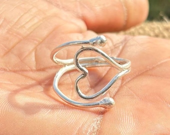 Heart Shape Silver Ring – Handmade Sterling Silver Band, Romantic Jewelry .