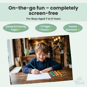 Kids Activity Pages Printable Boys 7-9 | Travel Activity Book Restaurant Airplane | Sea Battle Word Search Games PDF | Offline Kids Pack