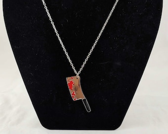 Bloody Butcher Knife Necklace, Bloody Cleaver Necklace, Halloween Necklace, Horror Necklace
