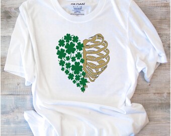 Lucky Skeleton Heart T shirt | St Patricks Day Shirt | Gothic Heart Shirt | Unisex Holiday Shirt