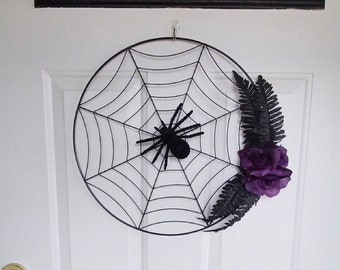 Spider Web Metal Wreath | Black and Purple Spider Web Wreath | Halloween Door Hanger