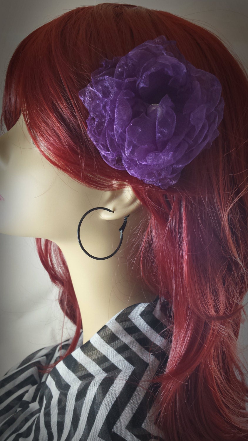 Organza Flower Hair Clip, Purple Hair Clip, Organza Flower Clip Etsy