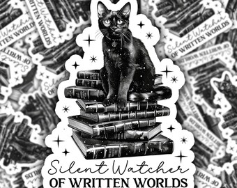 Gothic Black Cat Sticker: Dark Academia Book Lover Vinyl Decal