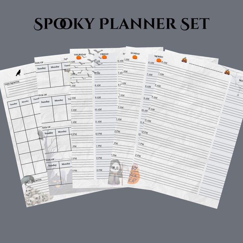 Spooky Halloween Planner Printable | Undated Monthly and Weekly Pages ...