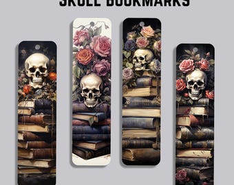Gothic Skull Bookmark: Dark Academia Rose & Vintage Book Art