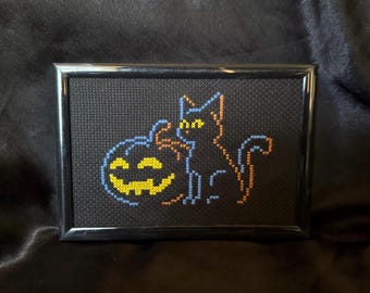 Punto croce gatto e zucca di Halloween