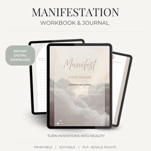 Manifestation Journal & Workbook | Law of Attraction, 369 Method (Editable Canva PLR) (PDF Download)