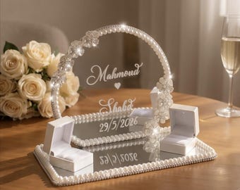 Bandeja personalizada para anillos de boda con perlas, recuerdo con forma de arco floral, regalo para despedida de soltera.
