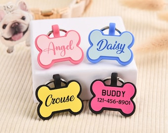 Placa de identificación de silicona personalizada para perros, placa de identificación silenciosa con forma de hueso, placa de identificación sin sonido, placa de identificación personalizada sin sonido para mascotas, placa de identificación grabada para mascotas/perros/gatos.