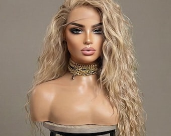 Lockig Askblond Lace Front Peruk Dam – Förplockad med Babyhår, Limfri 13X4